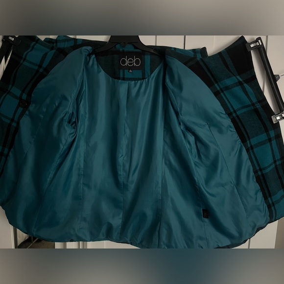 Vintage Deb Turquoise Plaid Pea Coat size 1x - missing belt - Picture 4 of 14